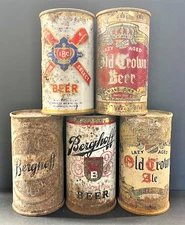 Set of 5 Tough Indiana Flat Top Beer Cans - IBC, Old Crown & Berghoff