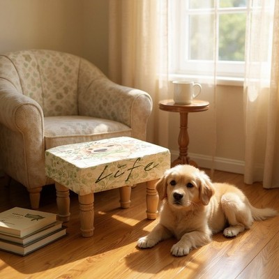 Hund Bedruckt Leinen Fußhocker Lounge Gepolstert Fußhocker Landhaus Motiv