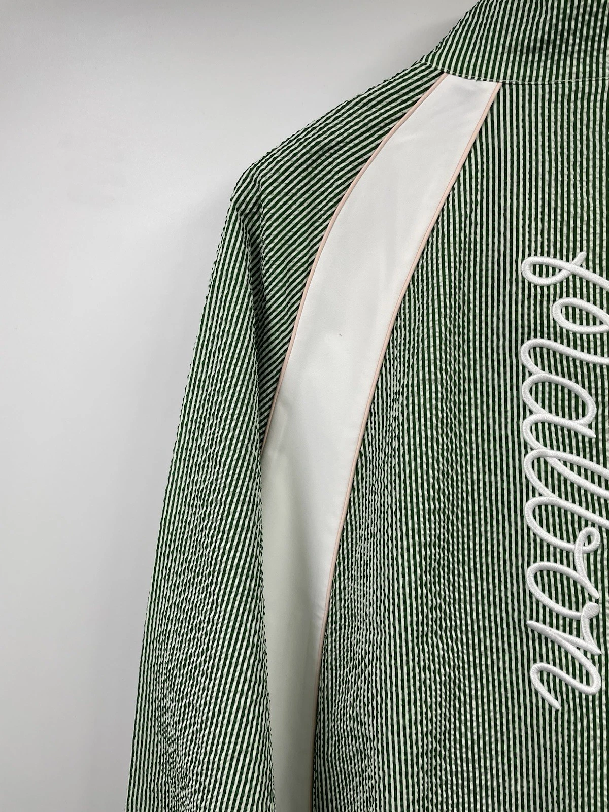 Malbon Valero Pullover Seersucker Quarter Zip Garden Green Large NWT image 12