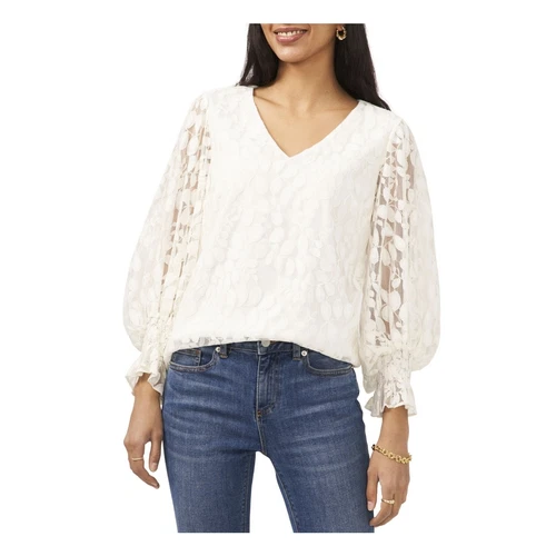 OFF WHITE Camicetta estiva Sam & Jess donna bianco sporco pizzo scollo a V manica lunga taglia XS