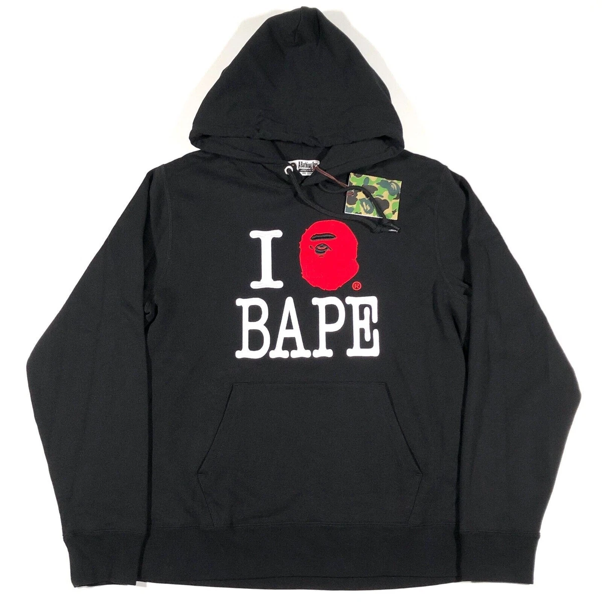 トップス BAPE I LOVE BAPE Logo Hoodie Black M 00s 25+ A Bathing Ape Black Hoodies & Sweatshirts for Men for sale