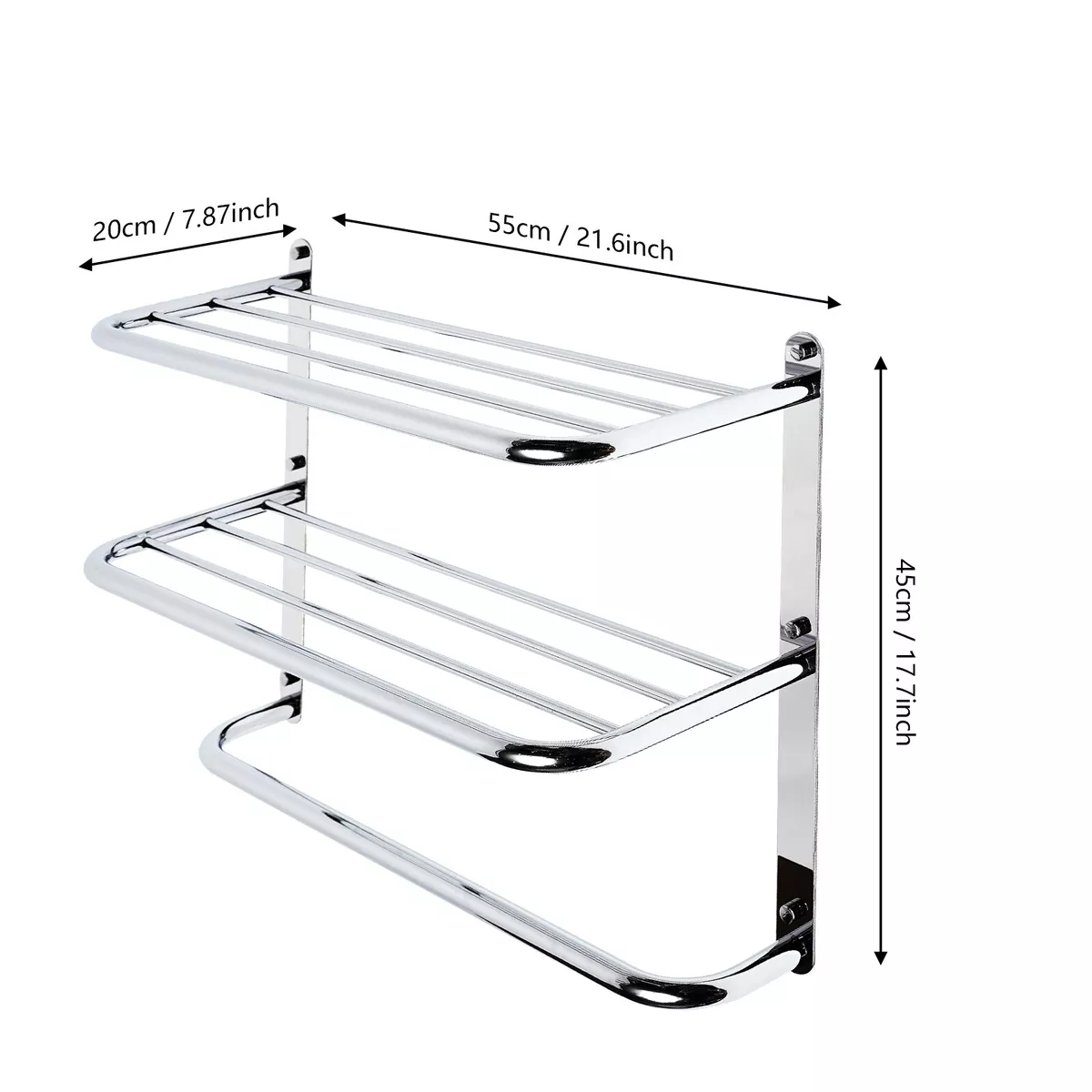 2 Tier Wall Mounted Towel Rack Bathroom Hotel Rail Holder Storage