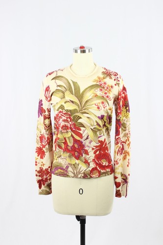 Vintage 90's KENZO JEANS Beige Red Floral Wool Knit Crew Neck Sweater, Size L