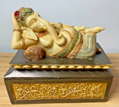 Unique Lord Ganesh Hand Carved -Hand Painted Jewellery Box -Beautiful Condition - Image 1 of 4