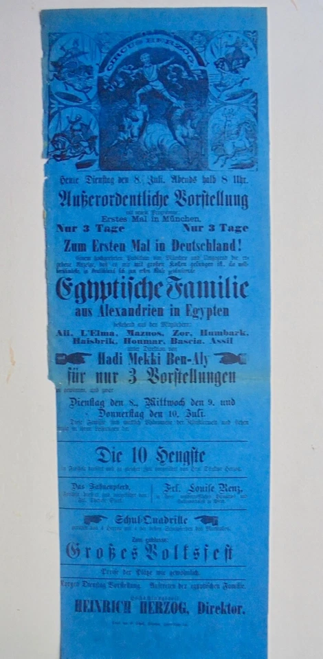 1879 MÜNCHEN plakat 61x21 CIRCUS HERZOG poster broadside affiche cirque circo - Bild 2 von 3
