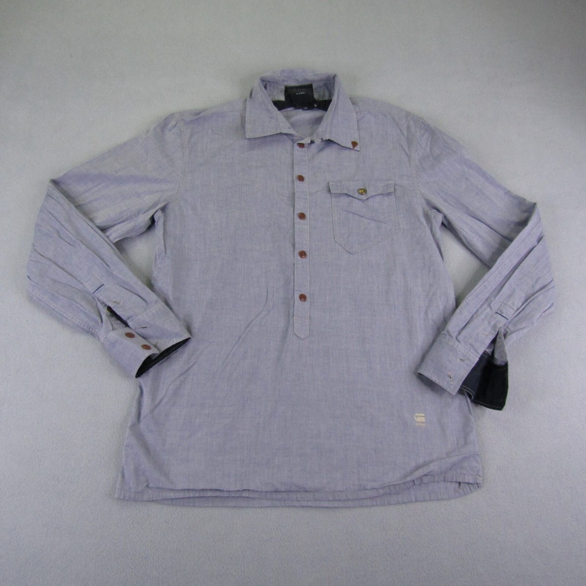 G Star Raw Shirt Mens Large Blue Correct Line Ruston Button Up 