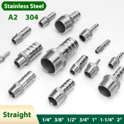 Male Thread Straight Barb Hose Connector Tube Fitting A2 Stainless Steel BSP