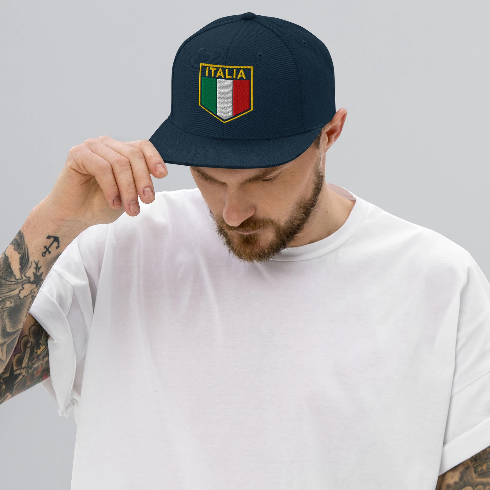 Italian Heritage - Proud Italian - Italian Flag Shield Flat Brim Cap