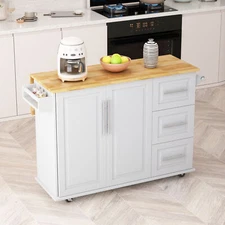 Kitchen Island Cart w/Wood Drop Leaf, Rolling Mobile Kitchen Island on Wheels