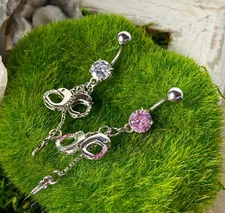 1pc CZ Gem Handcuffs & Key Belly Ring Navel Piercing Pierced Naval Body Jewelry