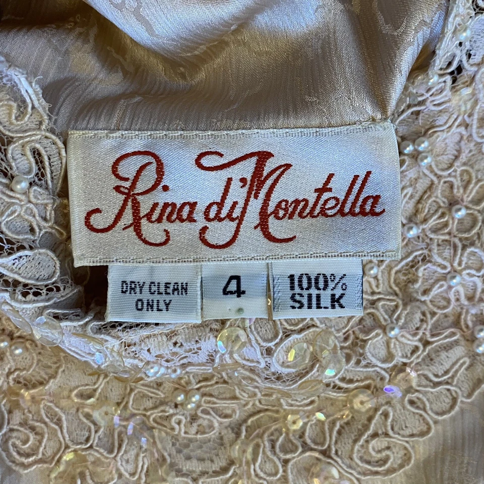 Top para mujer Rina Di Montella melocotón talla 4 seda texturizada encaje y perlas vintage Foto 2 de 4