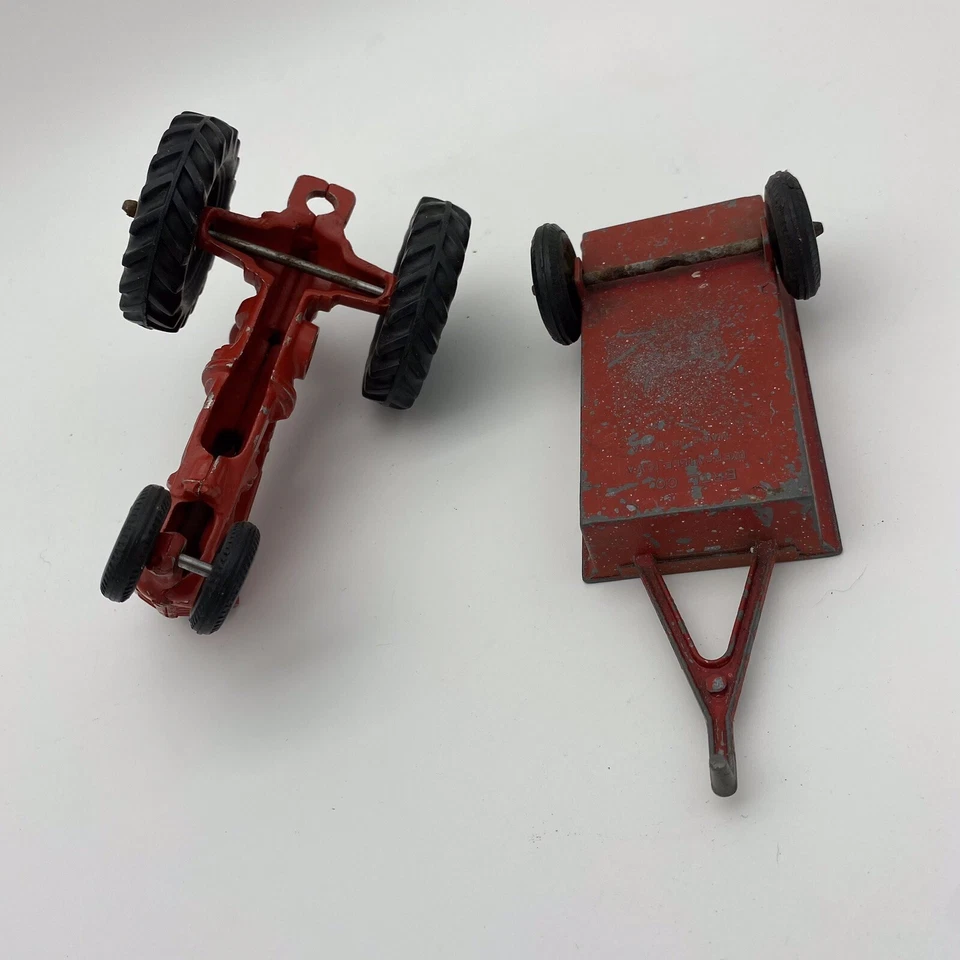 Vintage 1950s MM Minneapolis Moline Die Cast Red Toy Farm Tractor w ERTL Wagon - Image 4 of 4