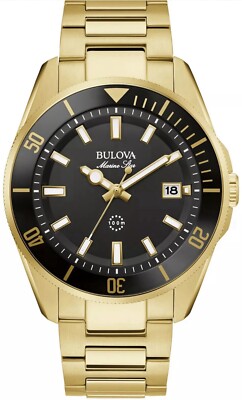 Bulova Men's Marine Star Date Quartz Gold Stainless Steel Watch 43MM 98B396