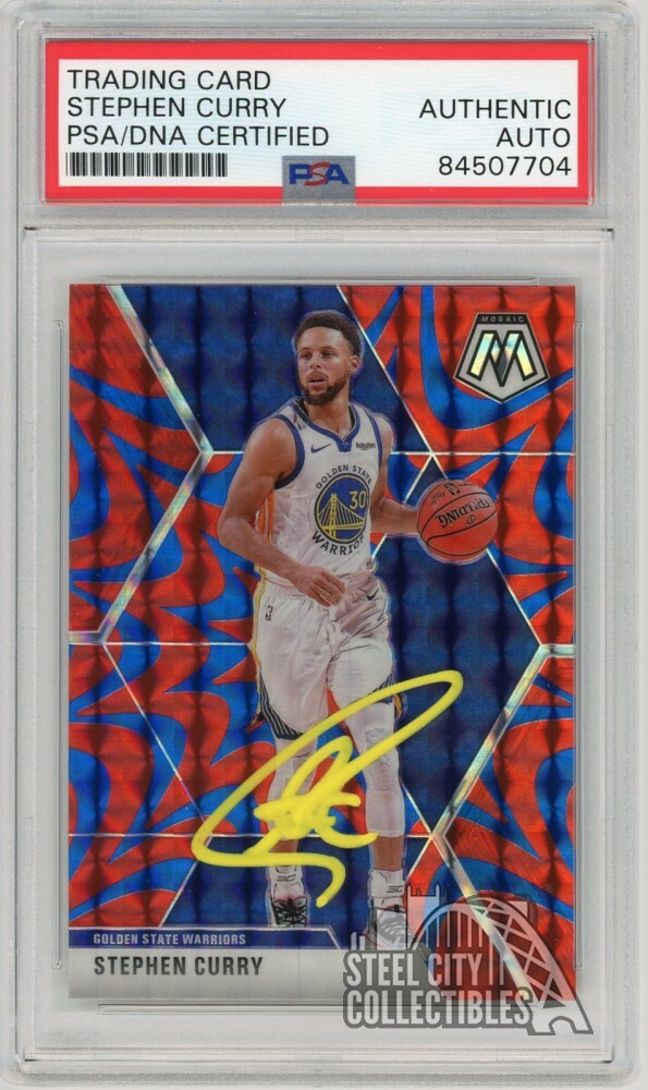 Stephen Curry 2019-20 Panini Mosaic Reactive (Yellow Ink) Auto #70 - PSA/DNA