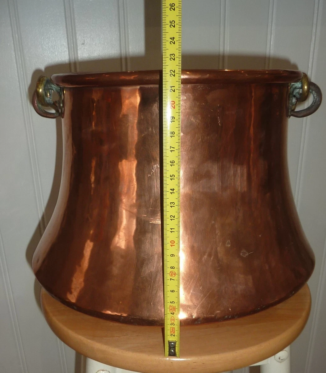 ANCIEN CHAUDRON EN Cuivre Martelé Et Rivets Anse En Fer Forgé Fin 18