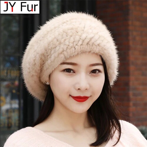 Real Mink Fur Berets Elegant Women