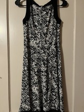 Chaps Womens Dress Small Sleeveless Career Casual Black White Geometric