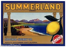 Summerland Lemon Fruit Crate Label Art Print  Crocker & Sperry Co Montecito CA