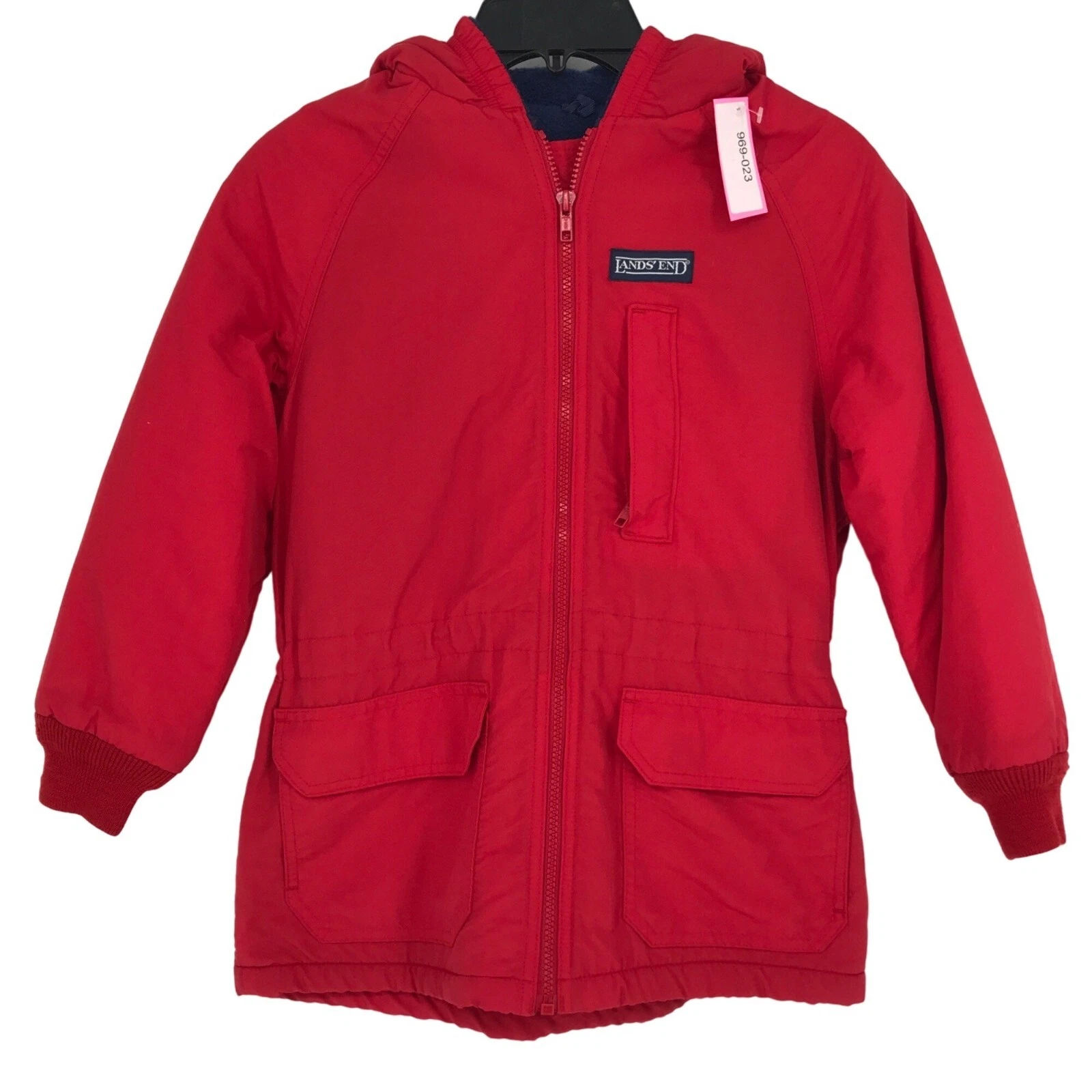Lands End Youth L Squall Red Jacket Hooded Fleece Lined Squall Winter Coat Ski