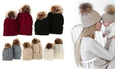 Mum and Baby Pom Pom Hat Set