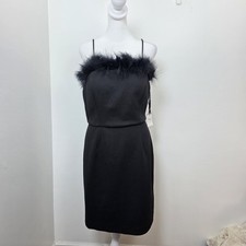 Laundry By Shelli Segal Black Feather Trim Sheath Sleeveless Mini Dress Size 8