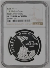2025-P Marine Corps 250th Silver $1 Dollar Proof NGC PF70  Presale 