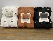 NWT Costco Halloween Faux Fur Throw Blanket Lot of 3 Ghost Cat Pumpkin
