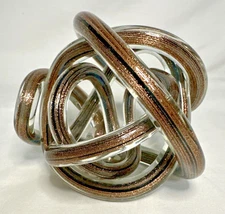 Orbit Glass Art Knot Sculpture Copper & Black Handblown Metallic Flakes Shining