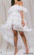 Show Me Your Mumu Brandy Organza Hi Low Ruffled OTS Dramatic Tiered Dress Size L