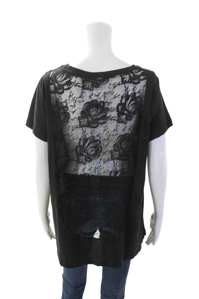 Camiseta LNA Mujer Algodón Encaje Espalda Cuello Redondo Manga Corta Negra Talla L Foto 3 de 4