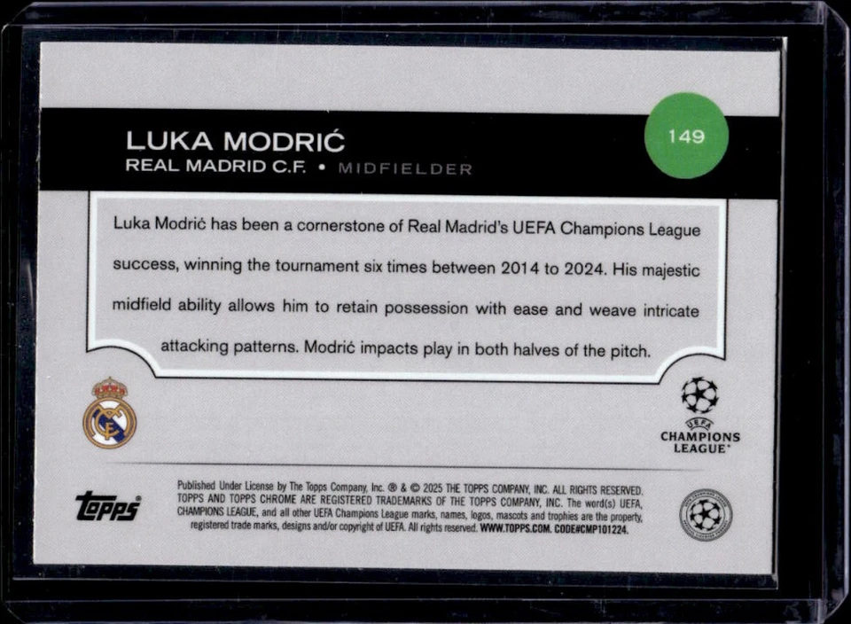 2024-25 Topps Chrome Sapphire UEFA Luka Modric Refractor Yellow #7/75 - Image 2 of 2