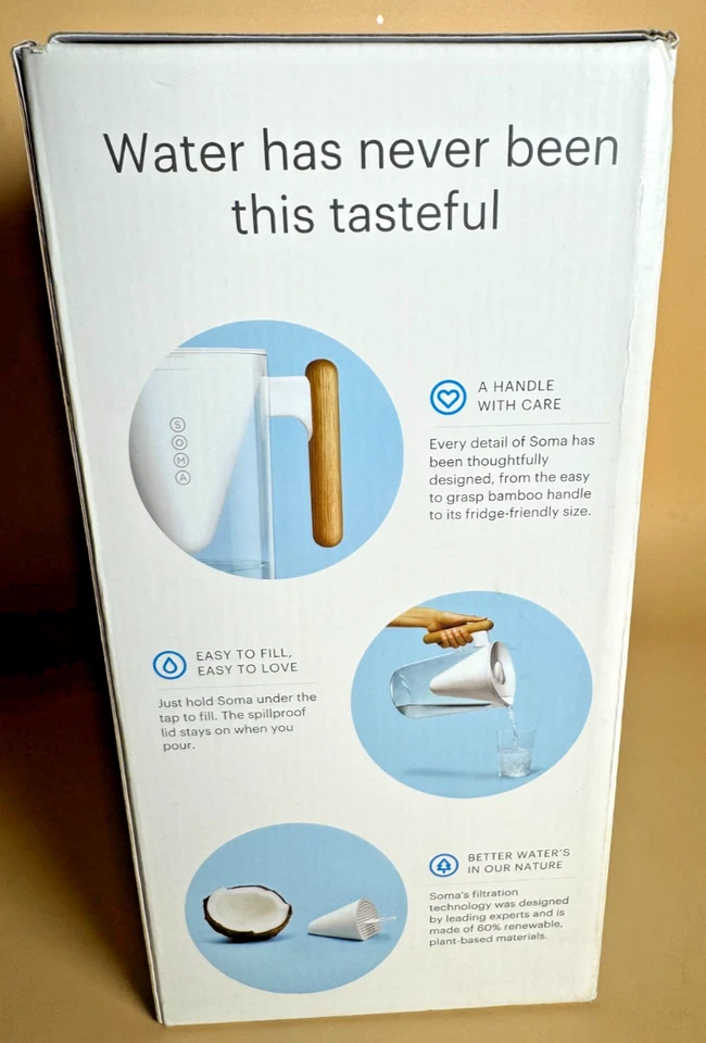 Soma 10-Cup Water Filter Pitcher – White with Sustainable Wood Handle – Open Box - Image 2 of 4