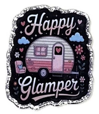 5 Pc - Happy Glamper  - Acrylic Flatback Charms  - For Badge Reels - DIY Crafts