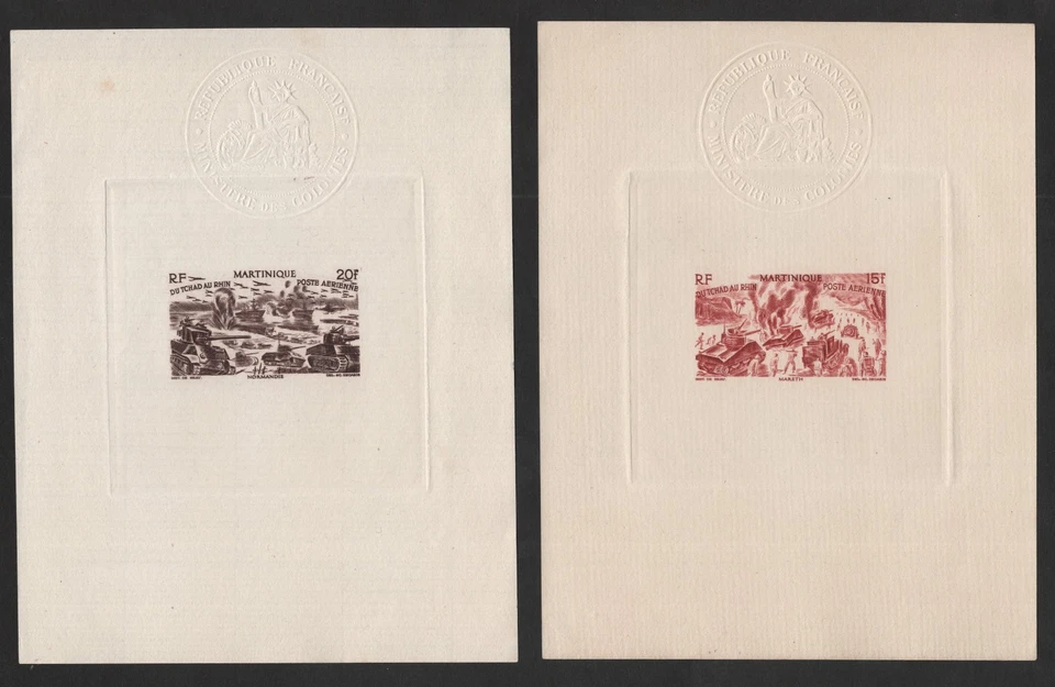 FRANCE MARTINIQUE 1946 AIR MAIL SCOTT #C4–C9 SIX LARGE SUNKEN DIE PROOFS - Image 2 of 3