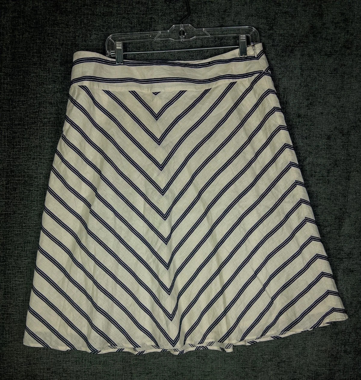 NEW Talbots A Line Skirt Womens 16 White Striped Linen Blend Nautical Flare