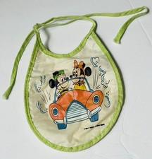 Vintage 1970s Mickey Minnie Mouse Baby Bib Vinyl Terry Cloth Green