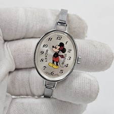 Vintage Bradley Mickey Mouse Watch Disney Swiss Rare Bangle Bracelet Silver Tone