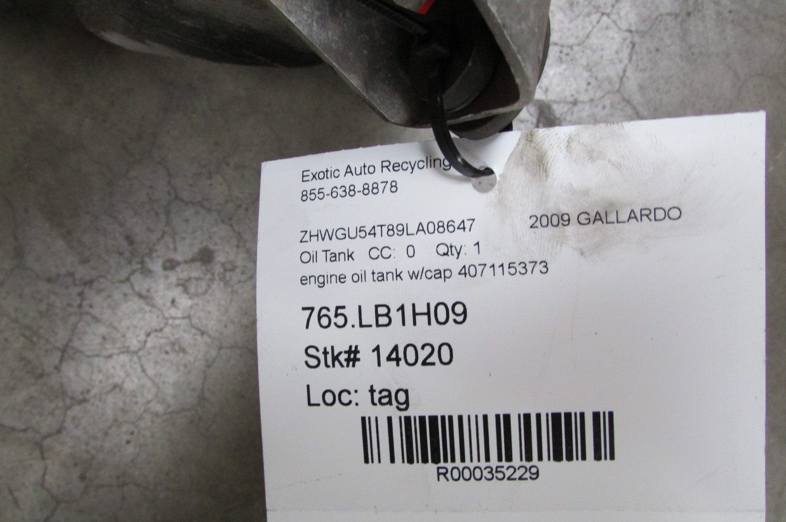 Lamborghini Gallardo LP550,560,570, Engine Oil Tank w/ Cap, Used, P/N 408115373
