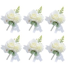 Set of 6 Rose Boutonnieres for Men Wedding Flowers with Pins Groom and Grooms...
