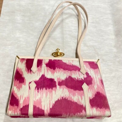 【保証書付】Vivienne Westwood ハラコ レオパード バッグ Vivienne Westwood Harako Pink Leopard Pattern Hand Bag Leather 9.8