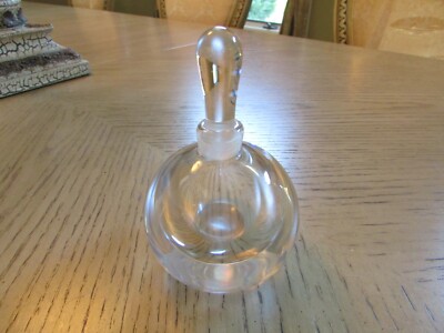 VTG KOSTA GLASS PERFUME BOTTLE VIKING SHIP MOTIF 4.75''H SIGNED