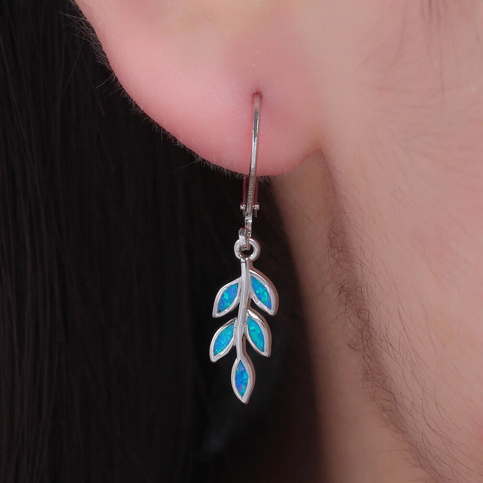 Pendientes colgantes de plata 925 con piedras preciosas de ópalo de fuego blanco joyas para mujer Foto 3 de 4