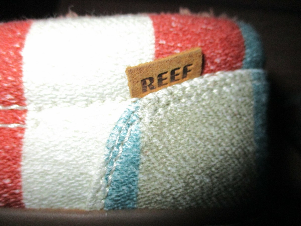 MENS REEF COAST COZY STRIPED TOWEL CASUAL SLIP ON SHOES SIZE 