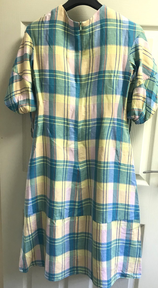 paper london check print midi silk dress PAPER LONDON Ethical Pastel CHECK MIDI Dress 8 UK