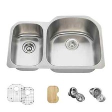 mr direct undermount 31.5'' x 20.88'' stainless steel double offset bowl kitchen
