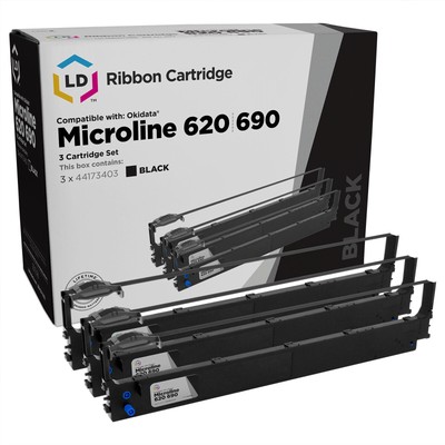 LD Compatible Okidata 44173403 3PK Black Ribbon Cartridges for Microline 620 690