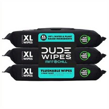 DUDE Wipes Flushable Wet Wipes 144 Count Unscented Plant Based 3 Pack
