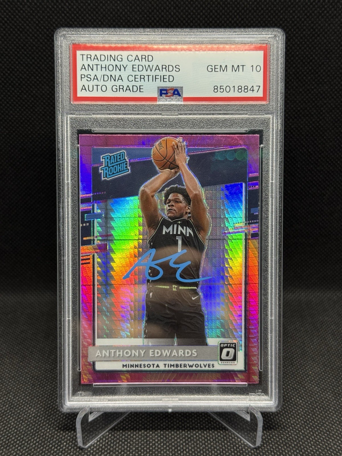 Anthony Edwards 2020-21 Optic Pink Hyper Rated Rookie Psa/Dna Auto 10 #151 Blue 