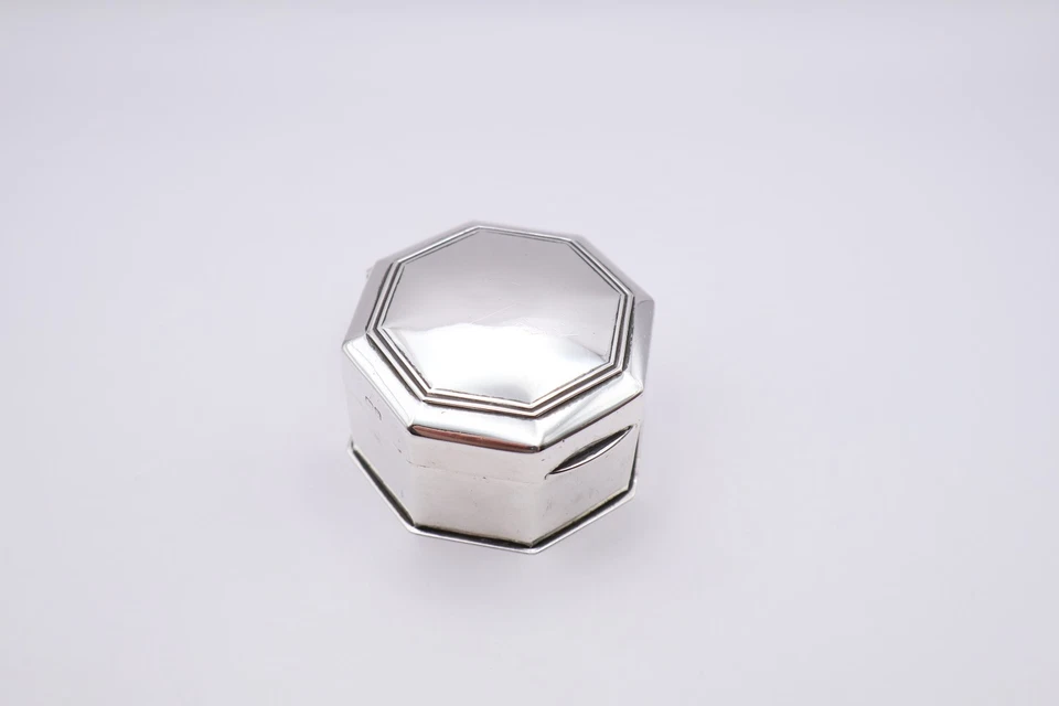 Caixa de joias octangular de prata esterlina antiga de qualidade Birmingham 1914 - Imagem 2 de 4