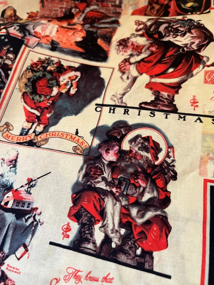 Santa On His Way Holiday Fabric Rockwell Prints 1.5 yds Rare - Image 2 of 4